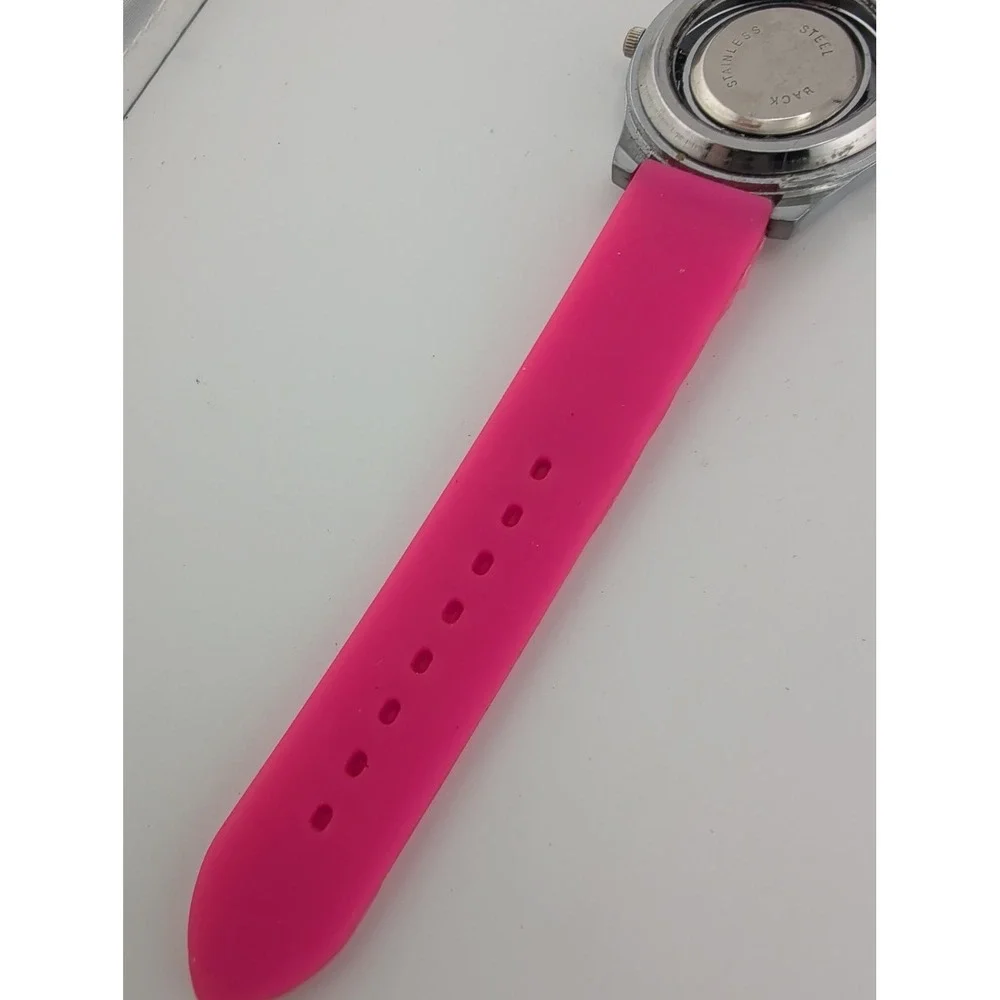 Yunkou Women's Watch 38mm Silver Case Pink Silicone Band- New Battery